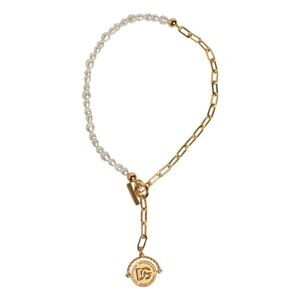 Pre Loved dolce & gabbana Pearl Chain Necklace Spinning Pendant Women Gold
